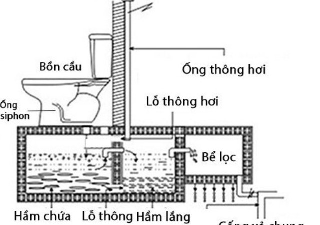 Sơ đồ thiết kế bể phốt