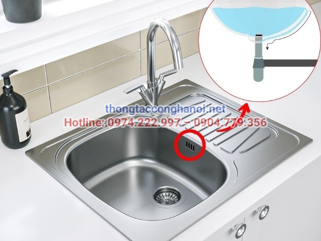 Xả nước để kiểm tra bồn rửa bát