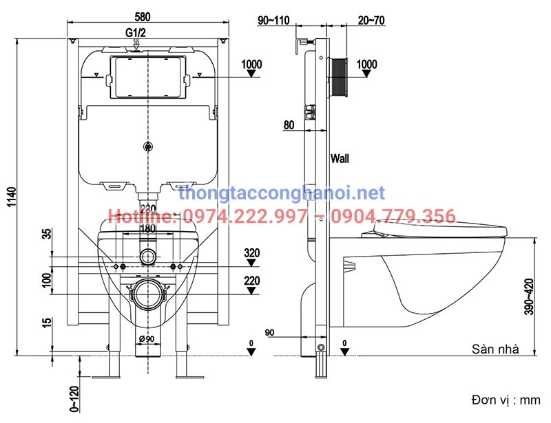 Cấu tạo bồn cầu treo tường Inax