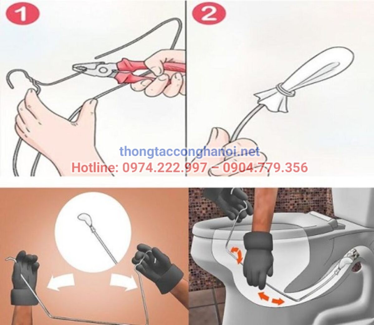 Thông cống bằng móc quần áo