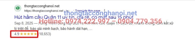 Công ty hút hầm cầu Hưng Thịnh được đánh giá 5 sao trên Goolge