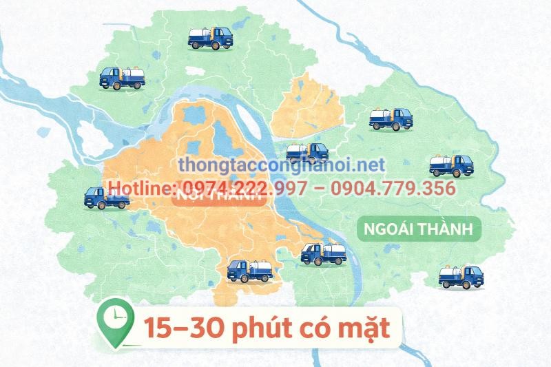 Mạng lưới dịch vụ phủ khắp các quận nội thành và huyện ngoại thành Hà Nội, có mặt chỉ sau 15–30 phút.