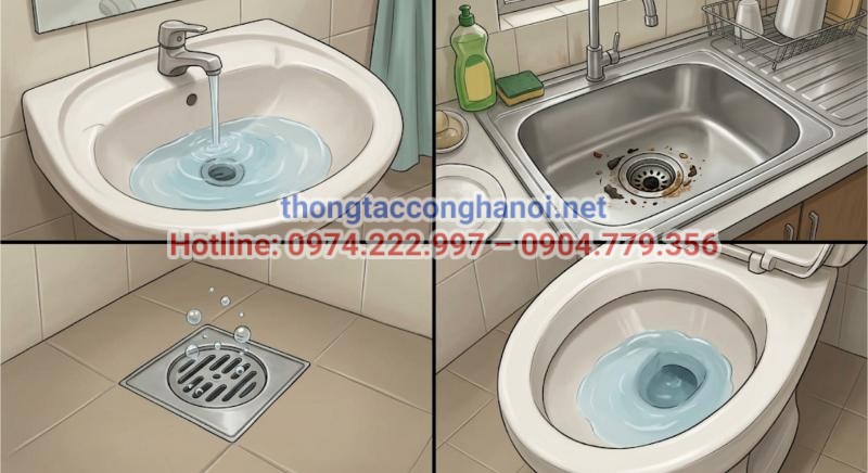 Nước rút chậm, trào ngược hay có mùi hôi bốc lên là những dấu hiệu cảnh báo sớm bạn cần thông tắc cống ngay lập tức.