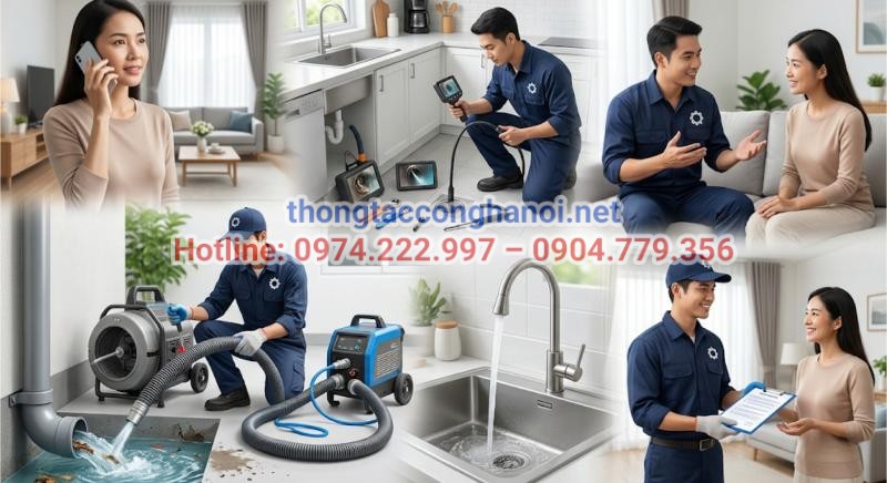 Quy trình thông tắc cống chuyên nghiệp diễn ra minh bạch từ khâu tư vấn, khảo sát bằng camera nội soi đến khi thi công và nghiệm thu.