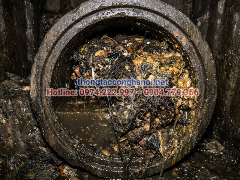 Rác thải, tóc và cặn bẩn kết dính thành mảng lớn làm thu hẹp đường thoát nước và gây tắc nghẽn.