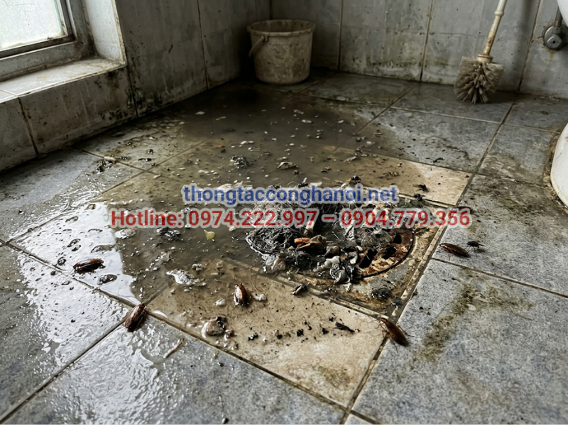 Nước không thể thoát cùng sự xuất hiện của côn trùng là dấu hiệu nghiêm trọng cho thấy cống đang bị nghẹt.