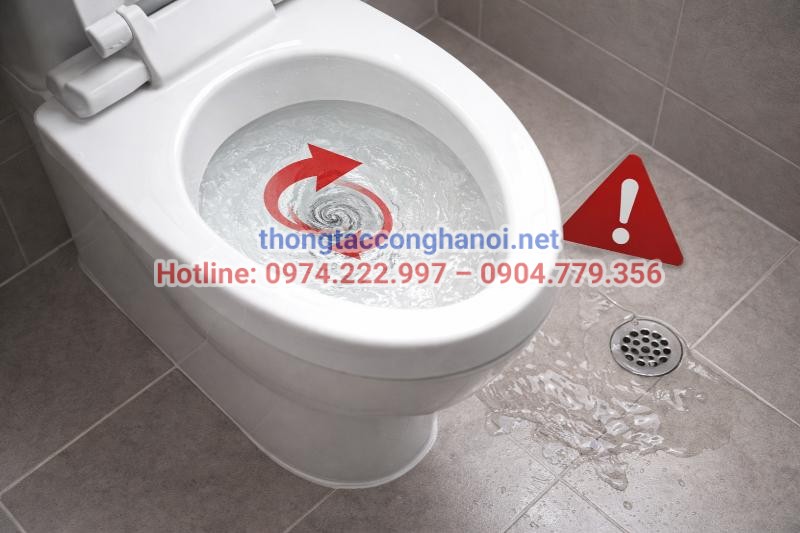 Bồn cầu xả chậm, nước rút lâu hoặc trào ngược là những dấu hiệu cảnh báo bể phốt đã quá tải cần được xử lý ngay.