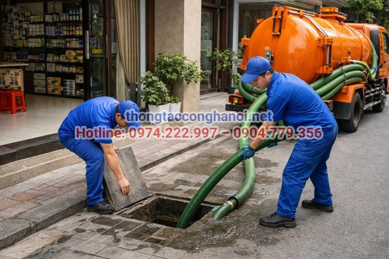 Kỹ thuật viên tiến hành khảo sát thực tế và chuẩn bị thiết bị hút chuyên dụng, cam kết thi công sạch sẽ, không đục phá công trình.