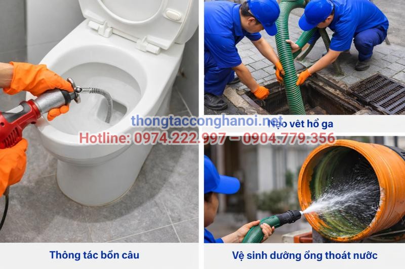Cung cấp đa dạng giải pháp vệ sinh: Thông tắc bồn cầu, nạo vét hố ga và vệ sinh đường ống thoát nước chuyên nghiệp.