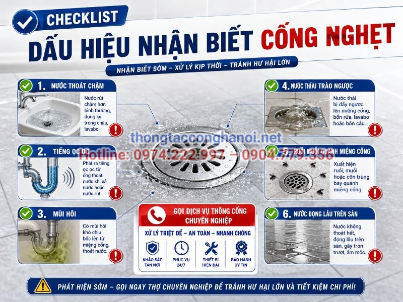 Checklist 6 dấu hiệu cảnh báo sớm cống nghẹt giúp bạn phát hiện và xử lý kịp thời để tránh tình trạng hư hỏng nặng hơn.